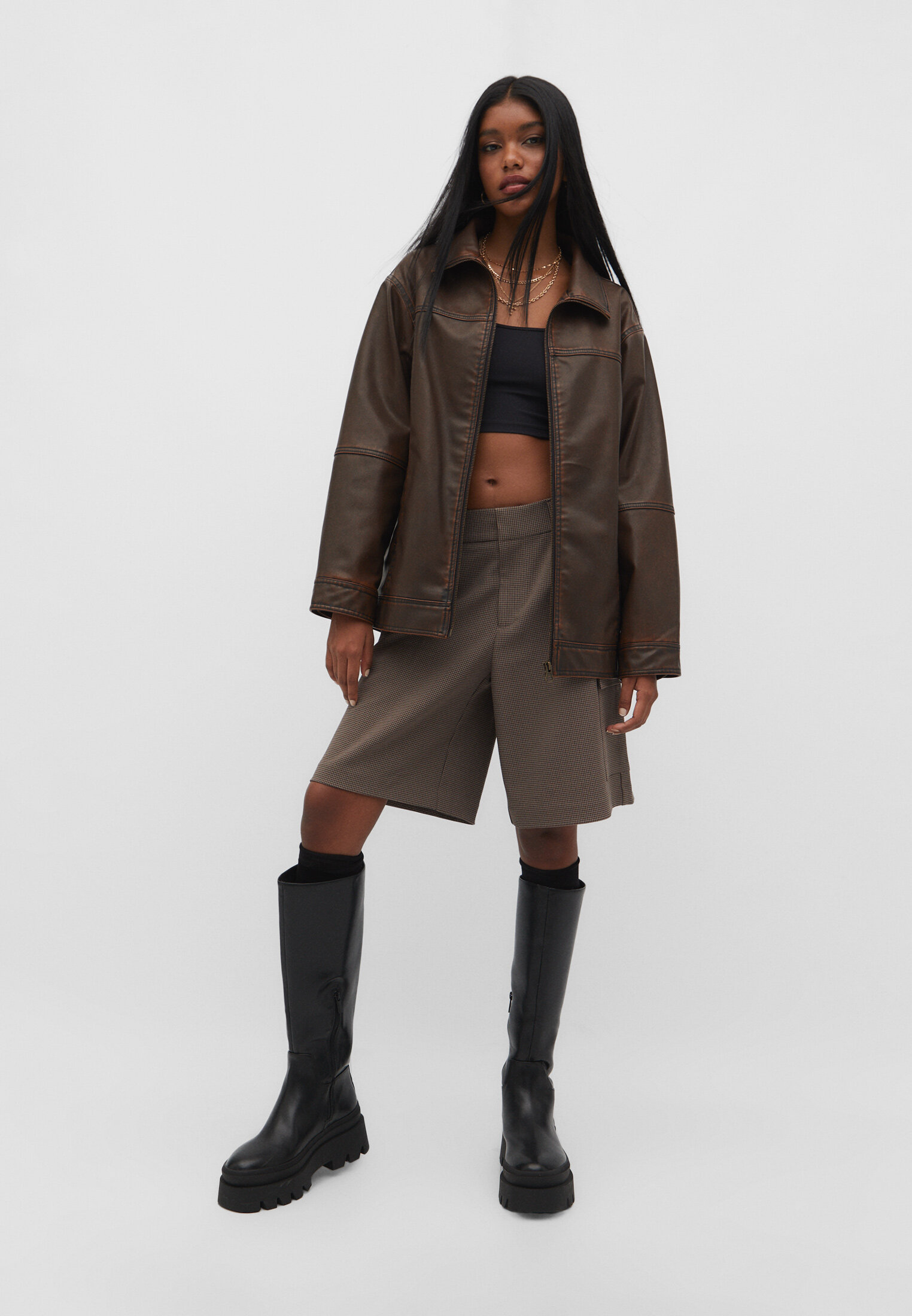 Faux leather oversized on sale jacket