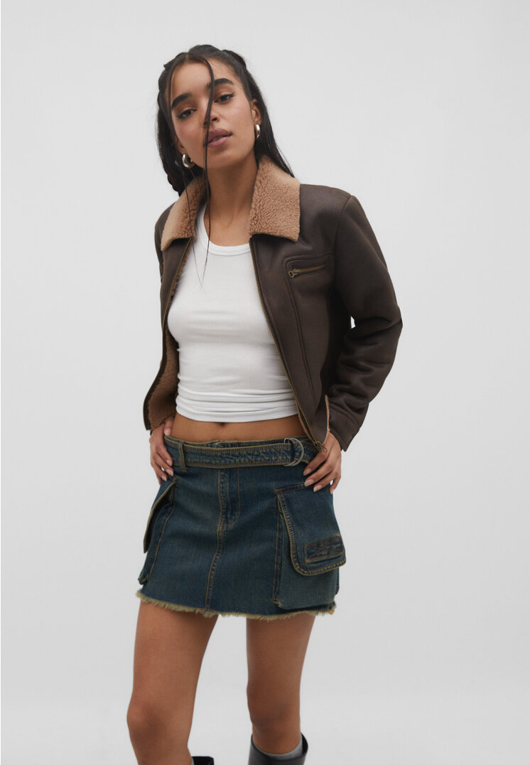 

Stradivarius Doubleface-Jacke mit Reißverschluss Braun XL