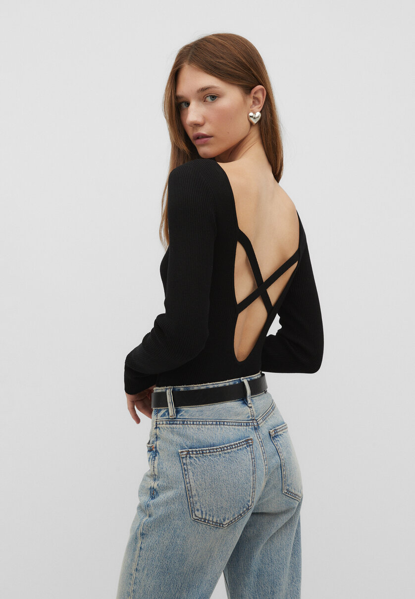 Knit bodysuit with an open back
