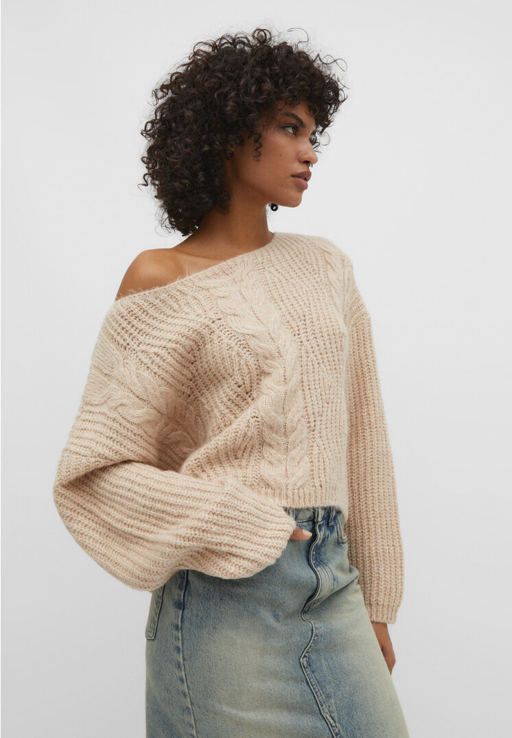 

Stradivarius Sweter z warkoczami Szary L