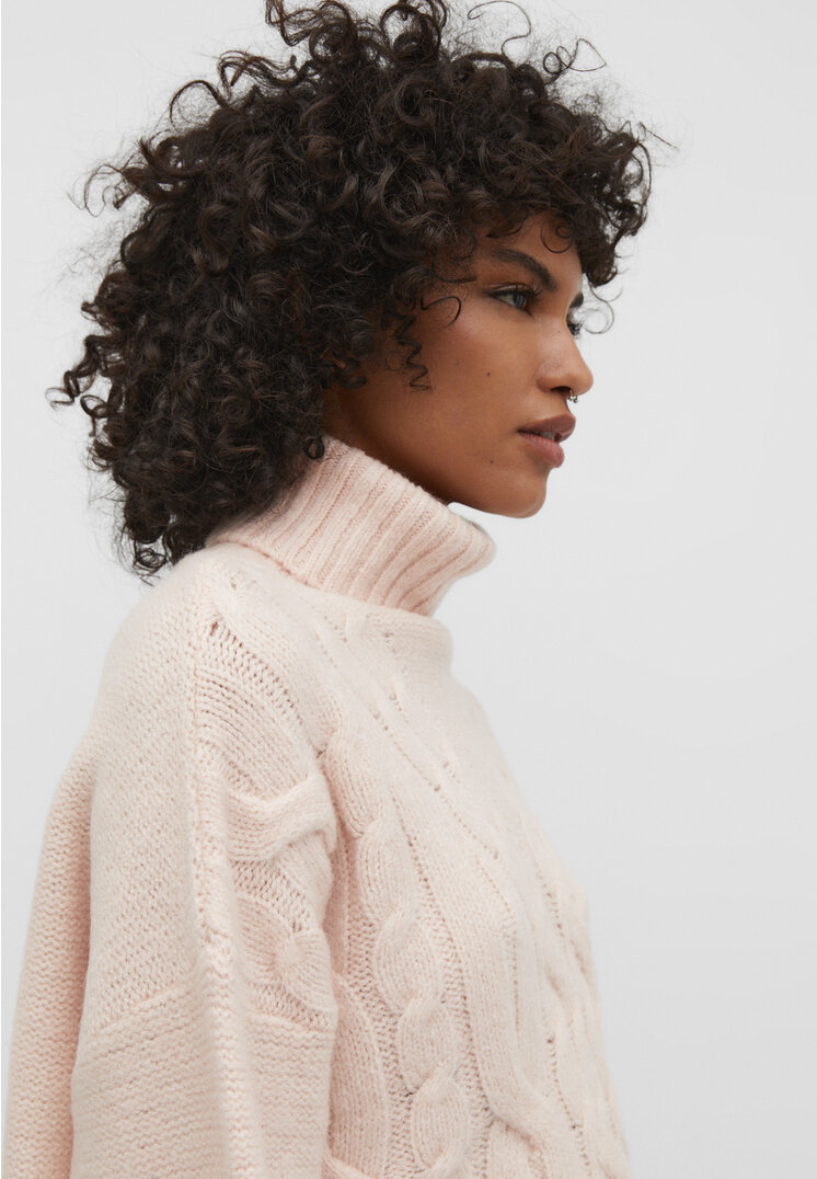 

Stradivarius Strickpullover mit Zopfmuster Puderrosa L