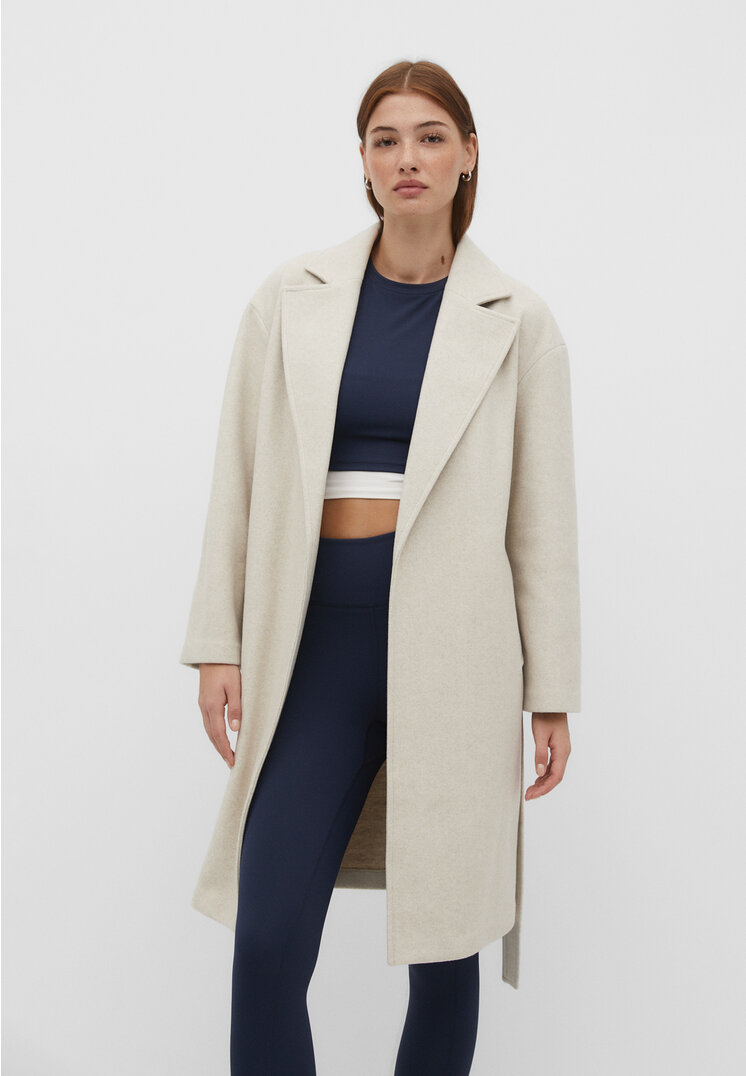 

Stradivarius Płaszcz z paskiem z miękkiej tkaniny soft touch Ecru XS