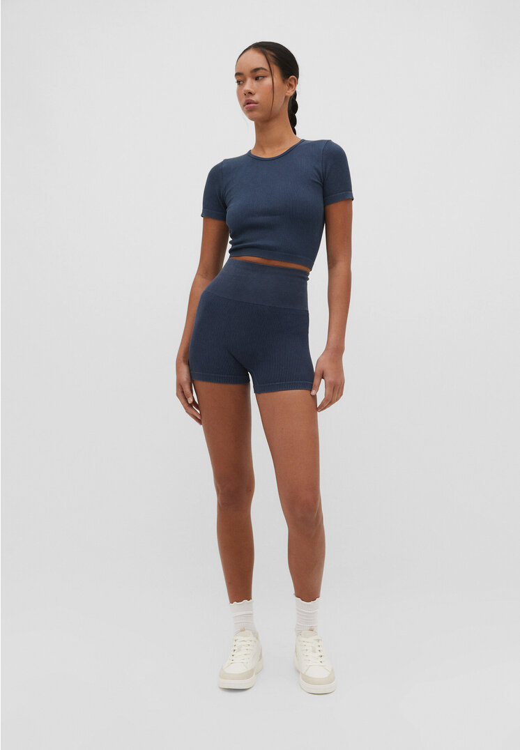 Stradivarius Nahtloses Top mit Rückenausschnitt Marineblau S