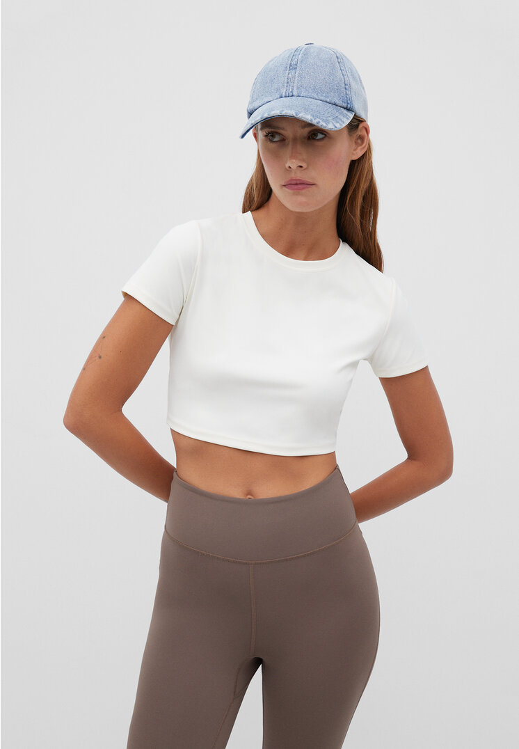 Stradivarius Sport-Shirt Soft Touch Vanille XS