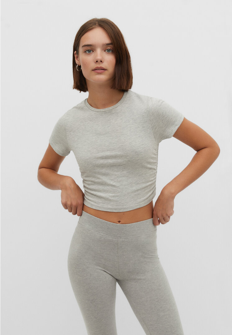 

Stradivarius Baumwollshirt mit seitlicher Raffung Grau Melange L