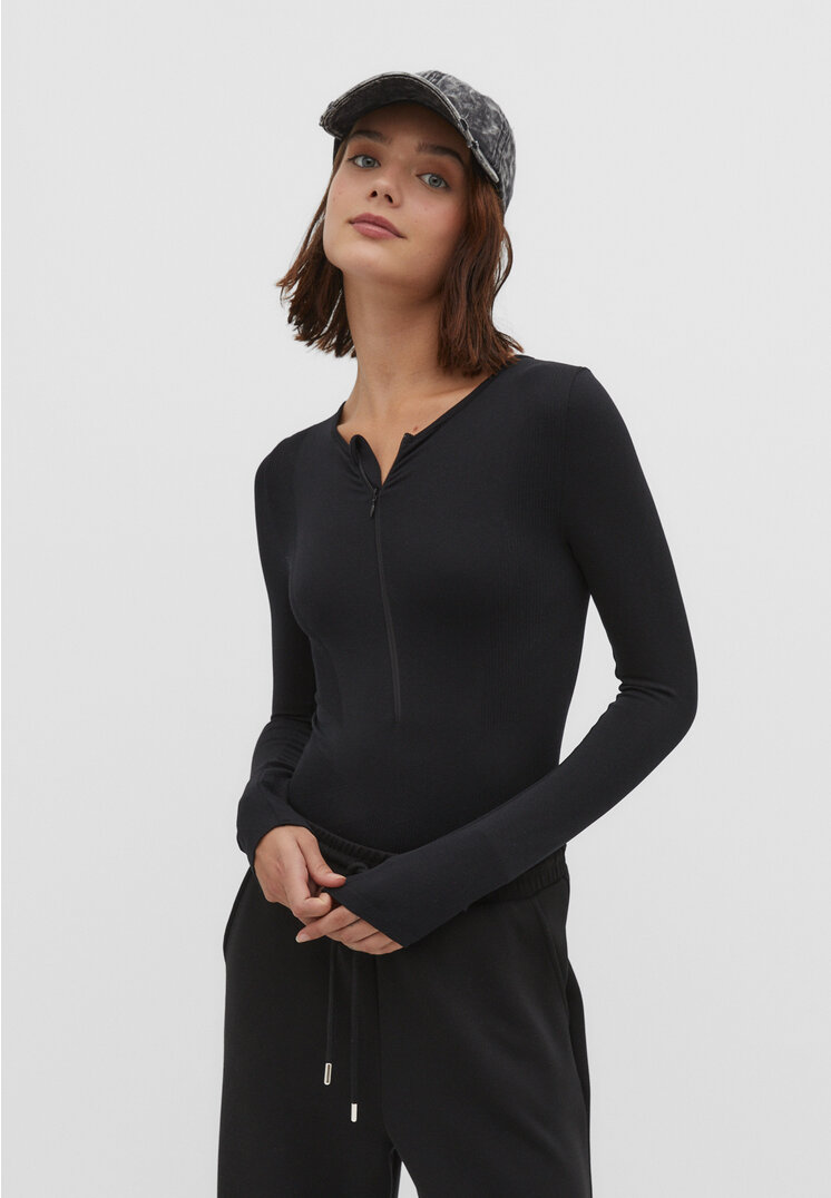 

Stradivarius Bezszwowe body z zapięciem na zamek Czarny XS