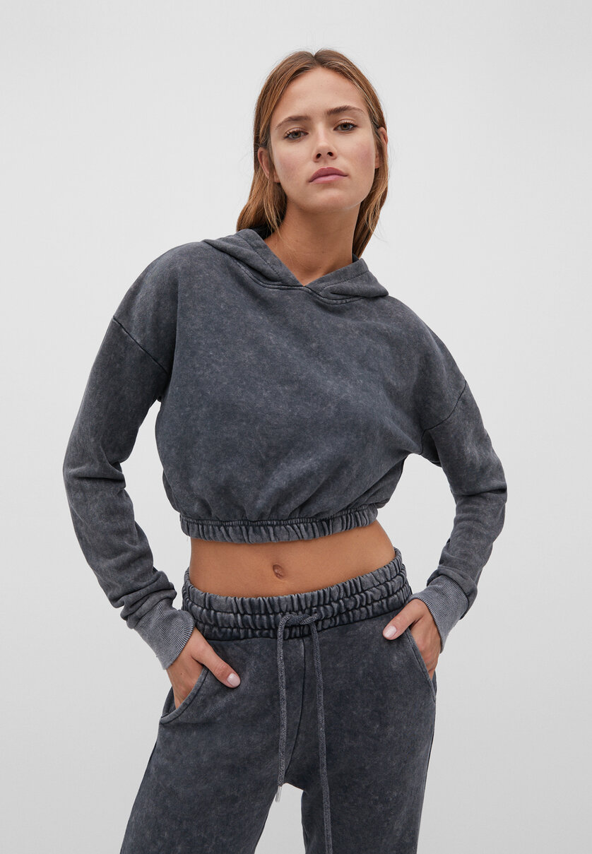 Faded-effect cropped hoodie
