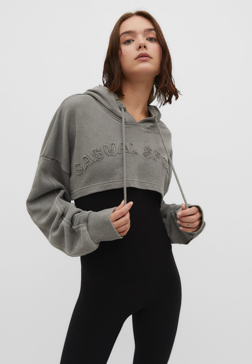 Placement hoodie with frayed detail