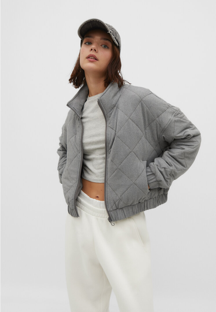 Stradivarius Gesteppte Jacke Grau Melange XS