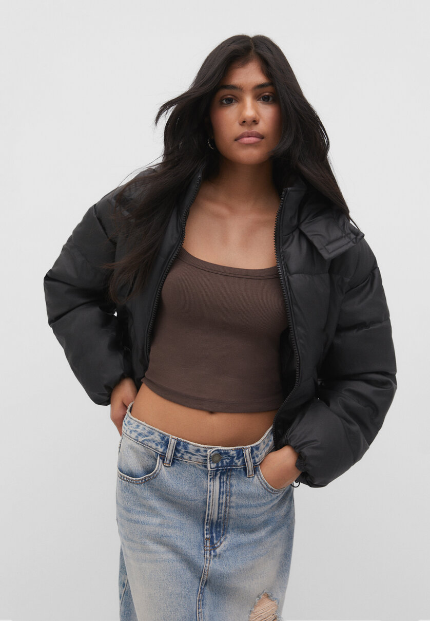 Faux leather hooded jacket