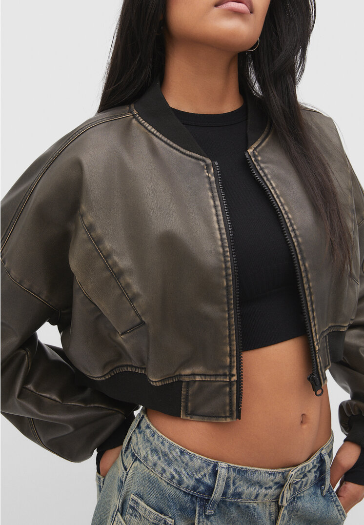 Faux leather bomber hot sale jacket womens