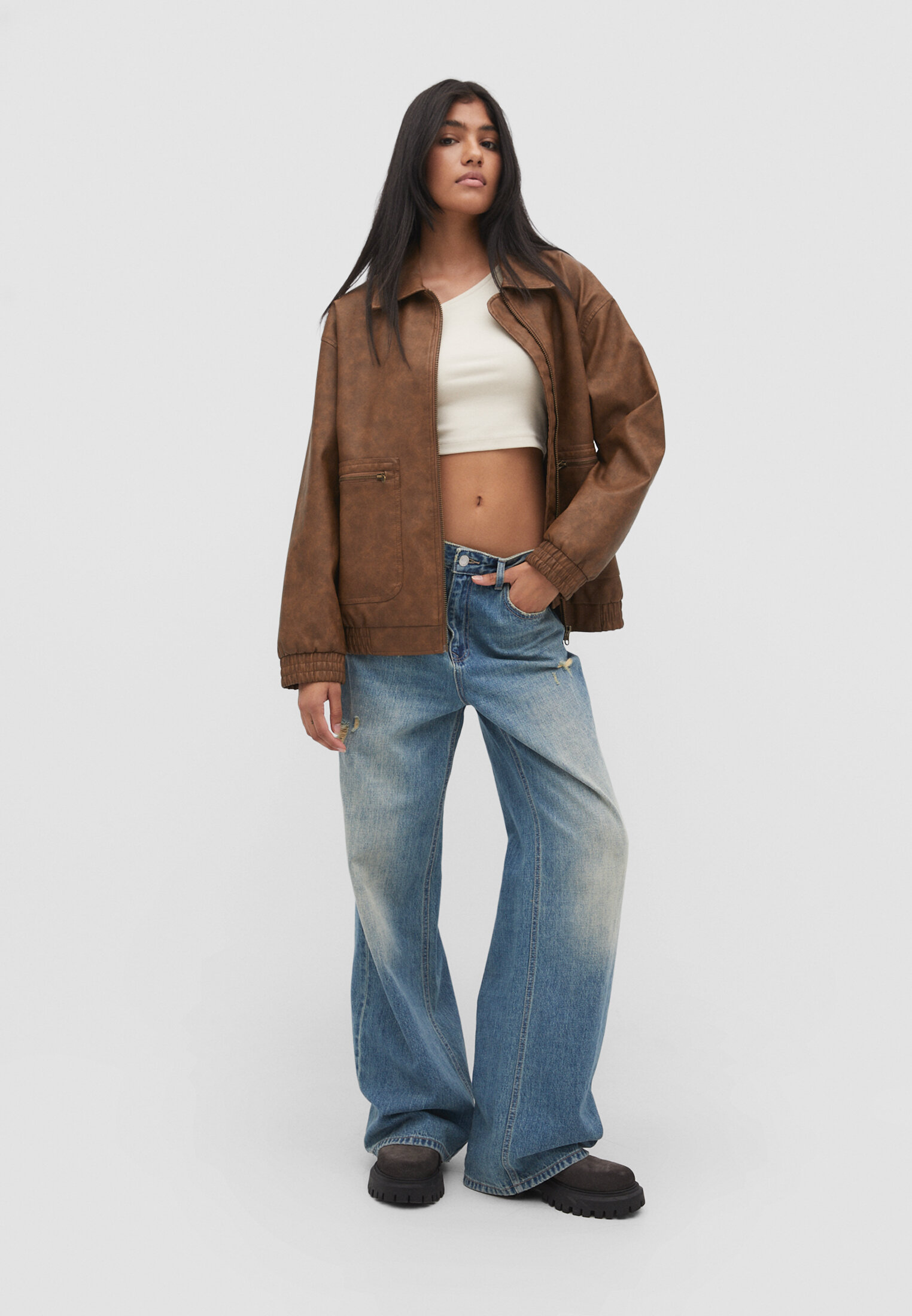 Baggy leather hot sale jacket womens