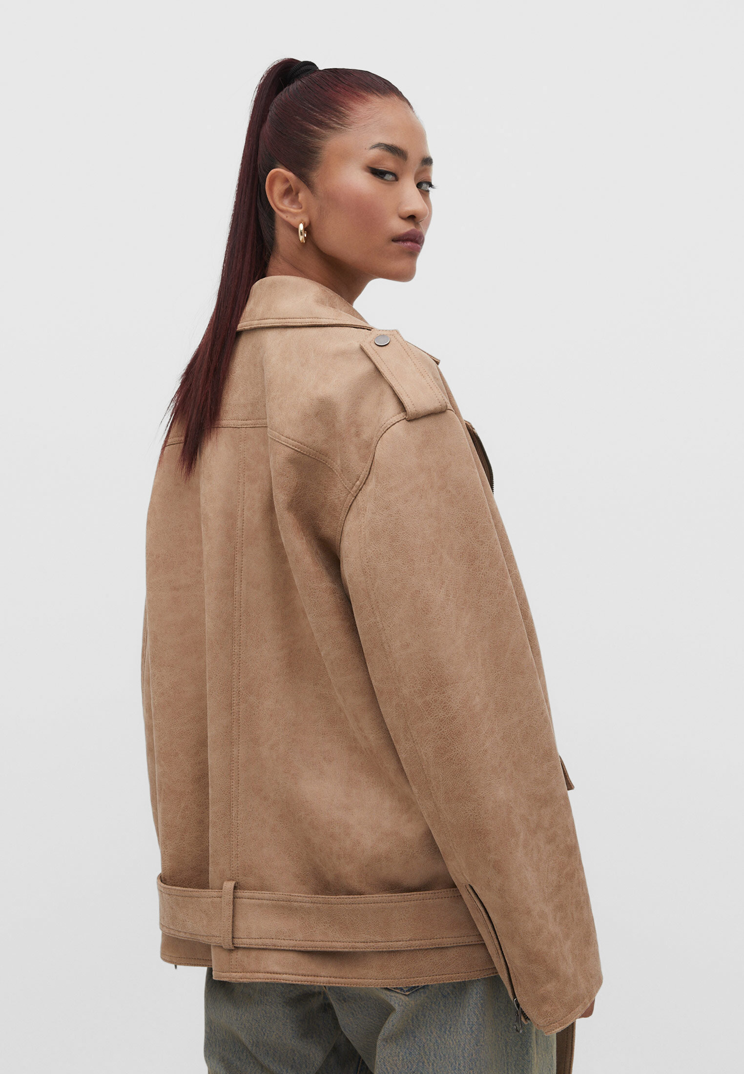 Oversize faux suede biker jacket - Women's fashion | Stradivarius