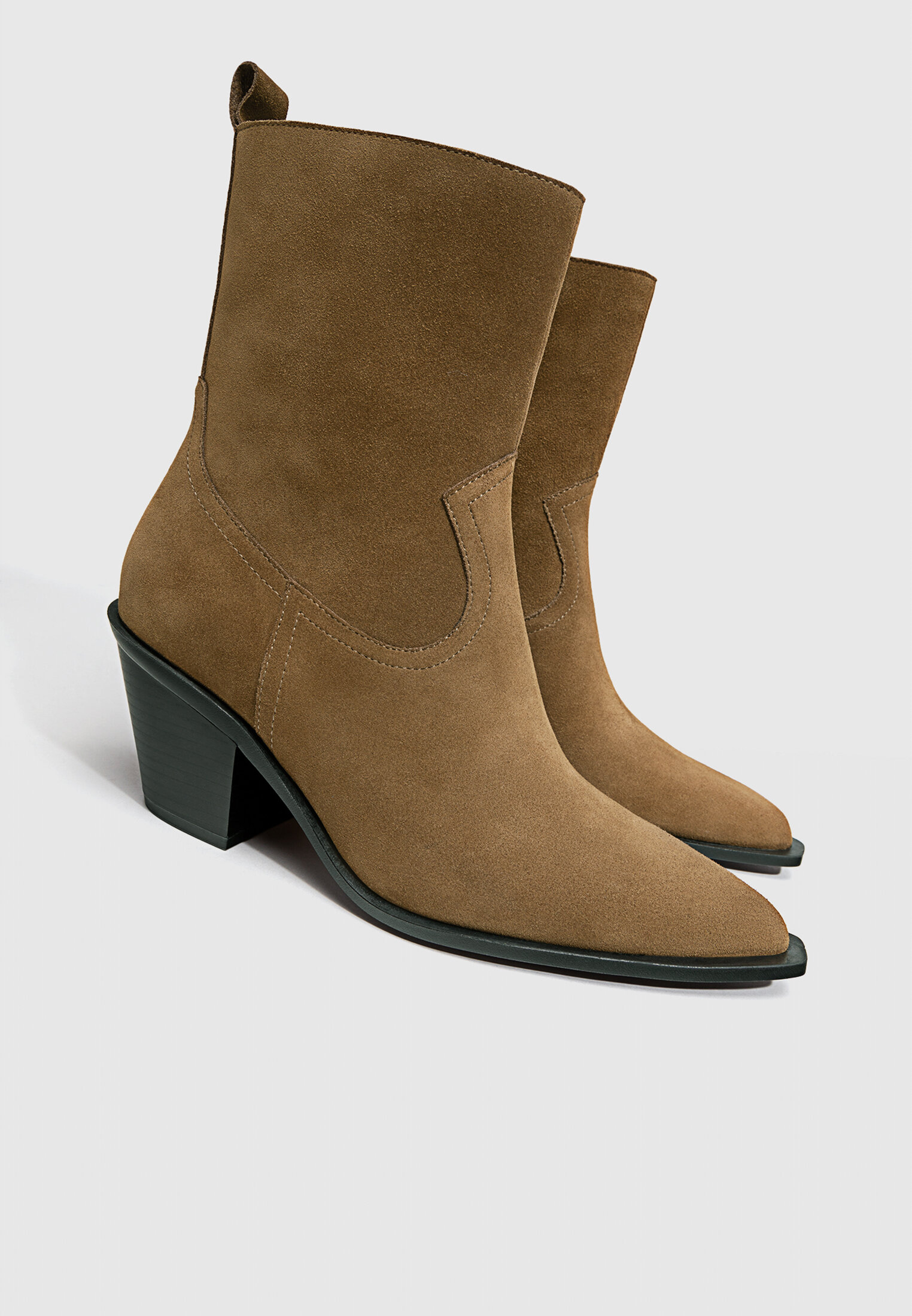 Leather heeled shop cowboy ankle boots