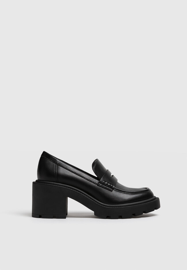 Womens black high heel loafers discount