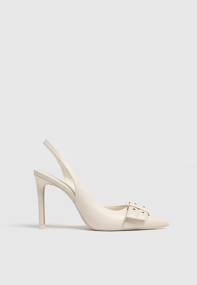 

Stradivarius Buty bez pięty na obcasie ze sprzączką ECRU 35