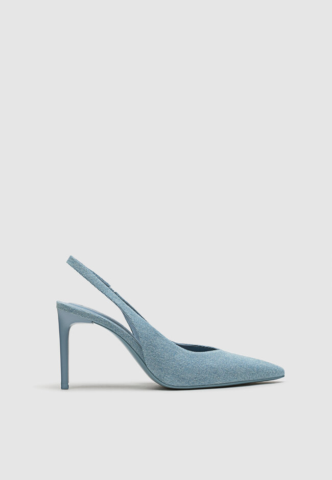 Heeled denim slingback shoes