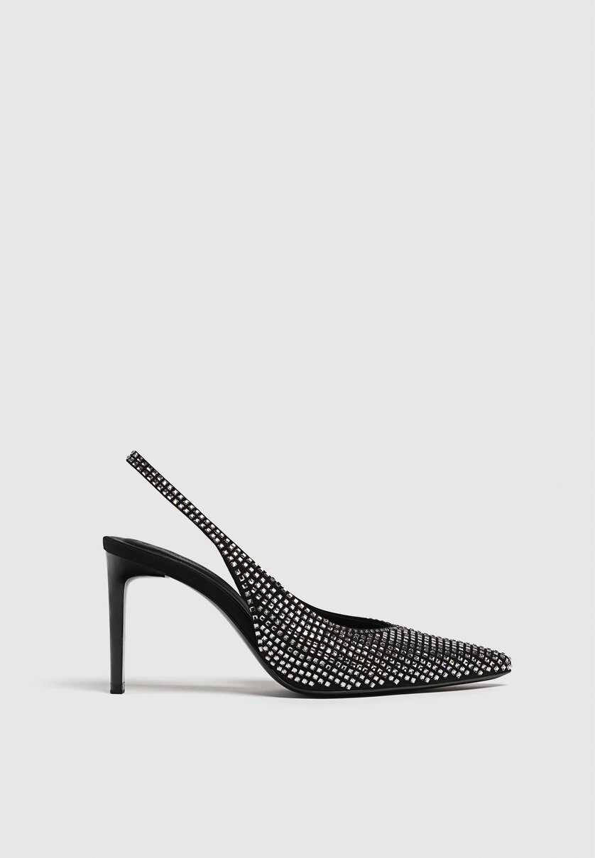 High heel slingback rhinestone shoes Women s null Stradivarius