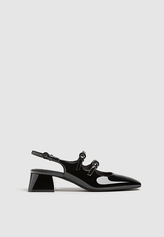 

Stradivarius Czarne buty bez pięty na obcasie w stylu balerinek Czarny 37
