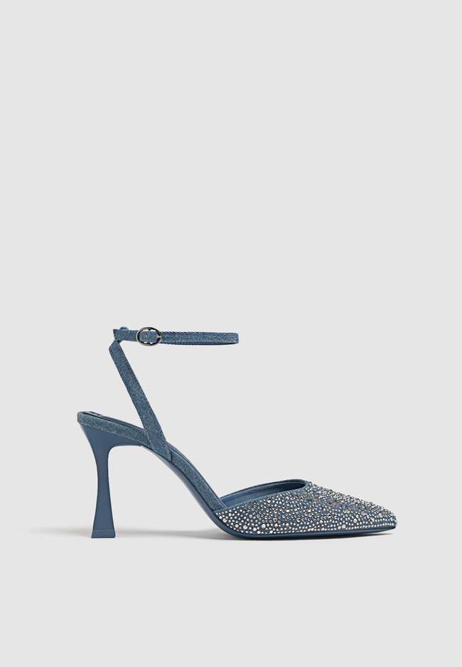 

Stradivarius Denim-Absatzschuhe mit Strass Denimblau 40
