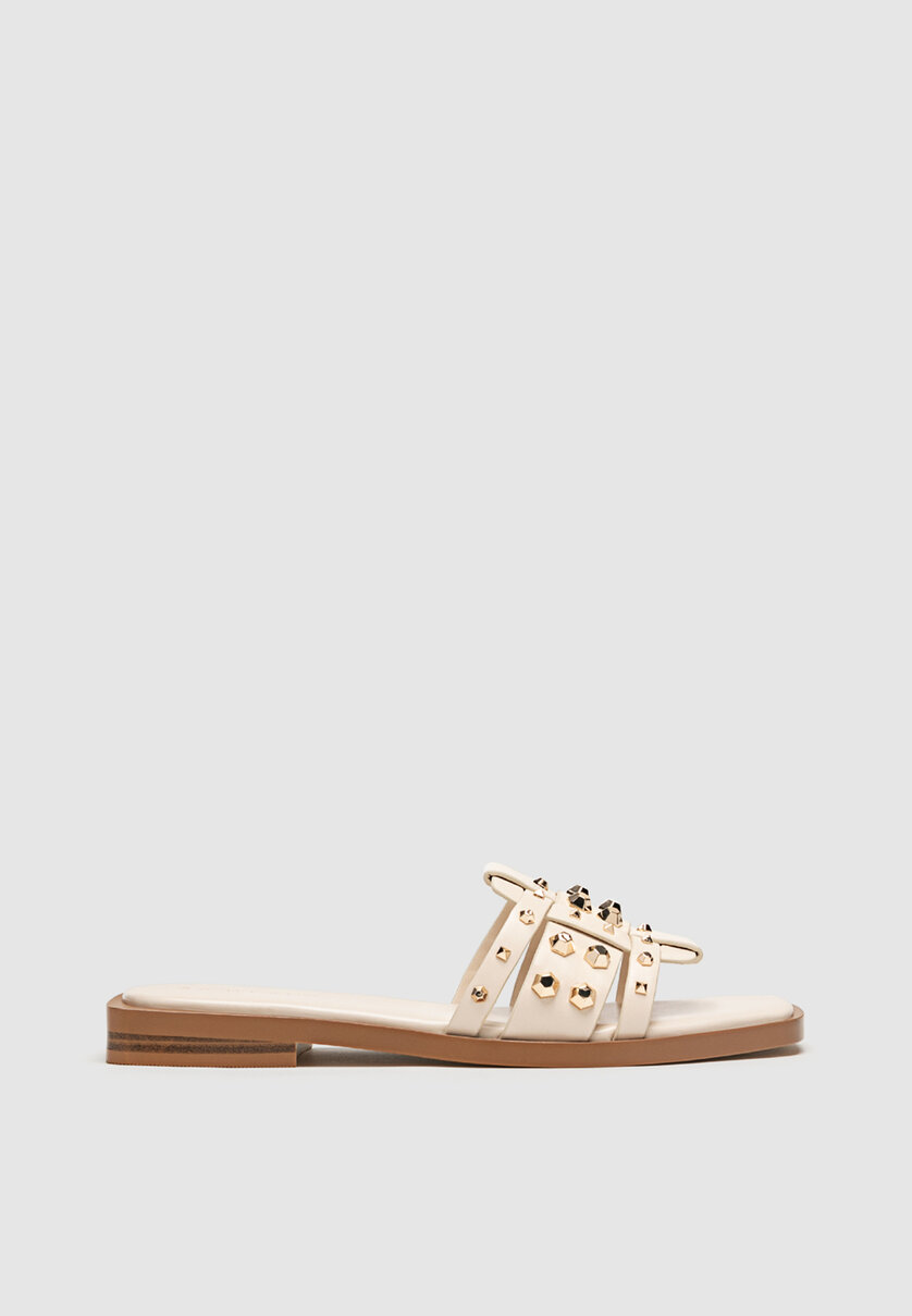 Studded flat sandals Women s fashion Stradivarius United States