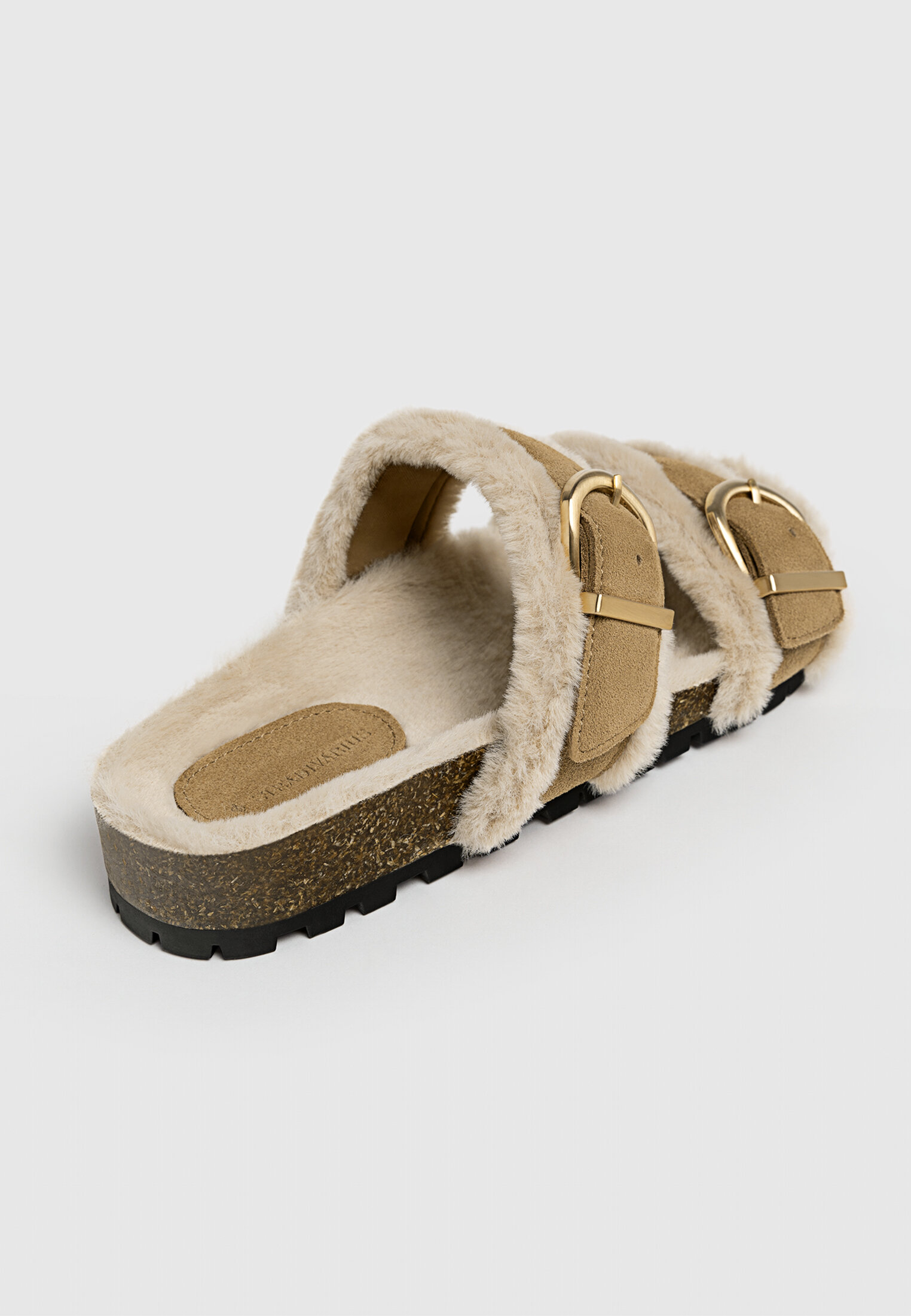 Leather sandals with buckles and faux fur Women s fashion