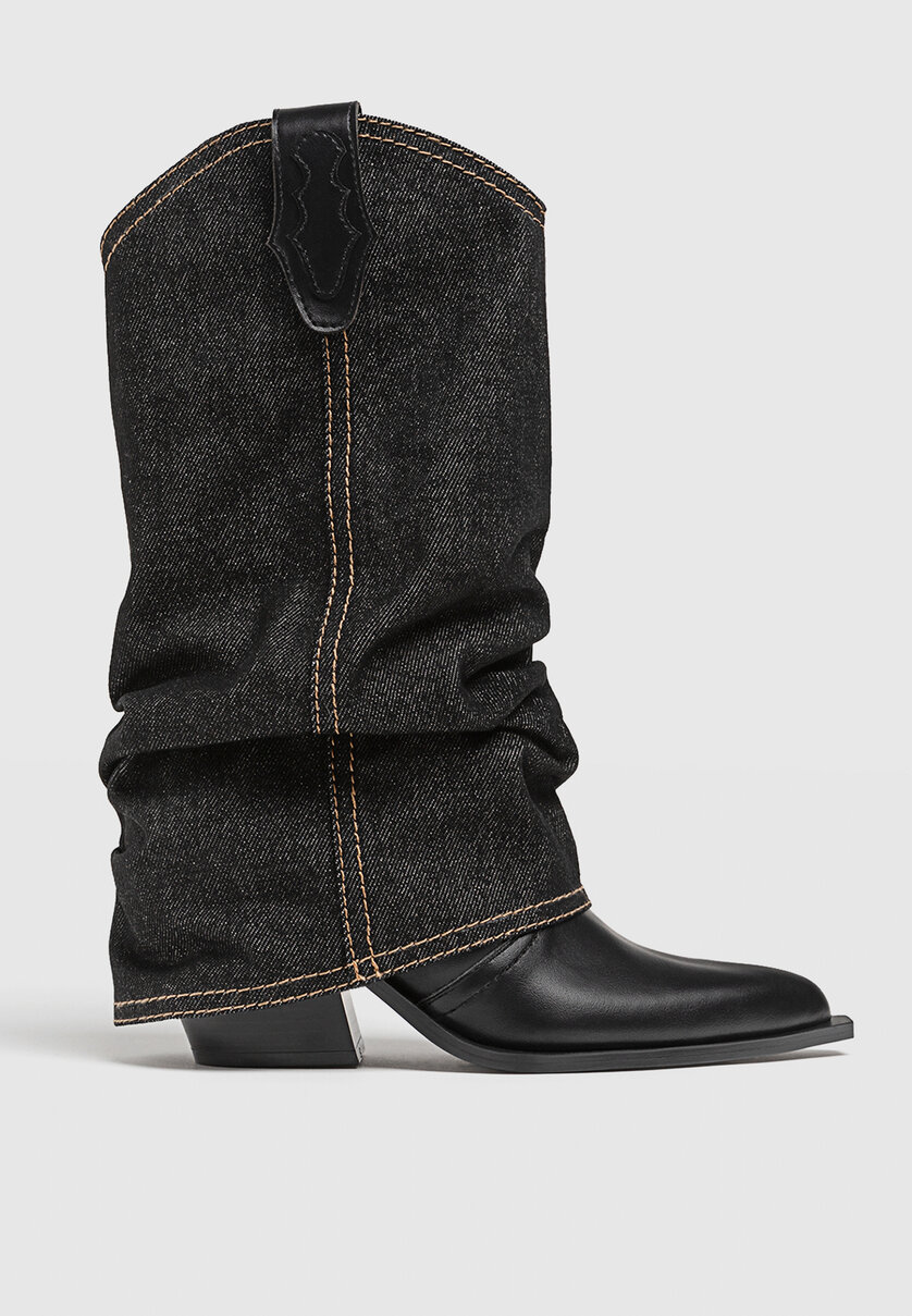Black suede top cowboy boots