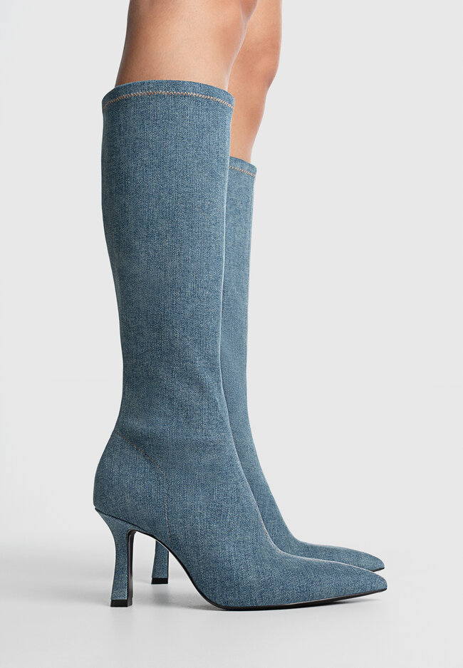 High heel XL stretch denim boots