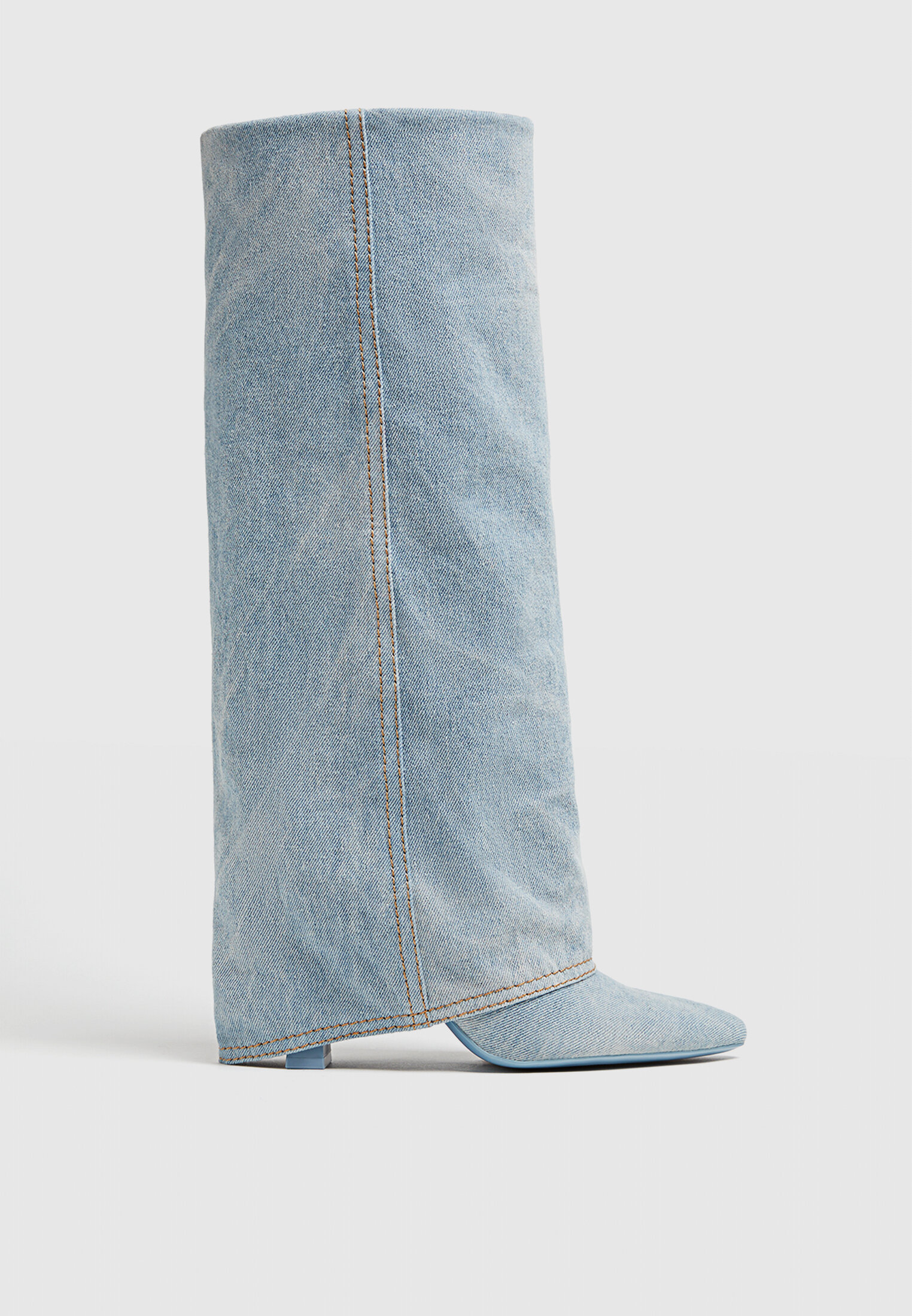 Denim high sale heel boots