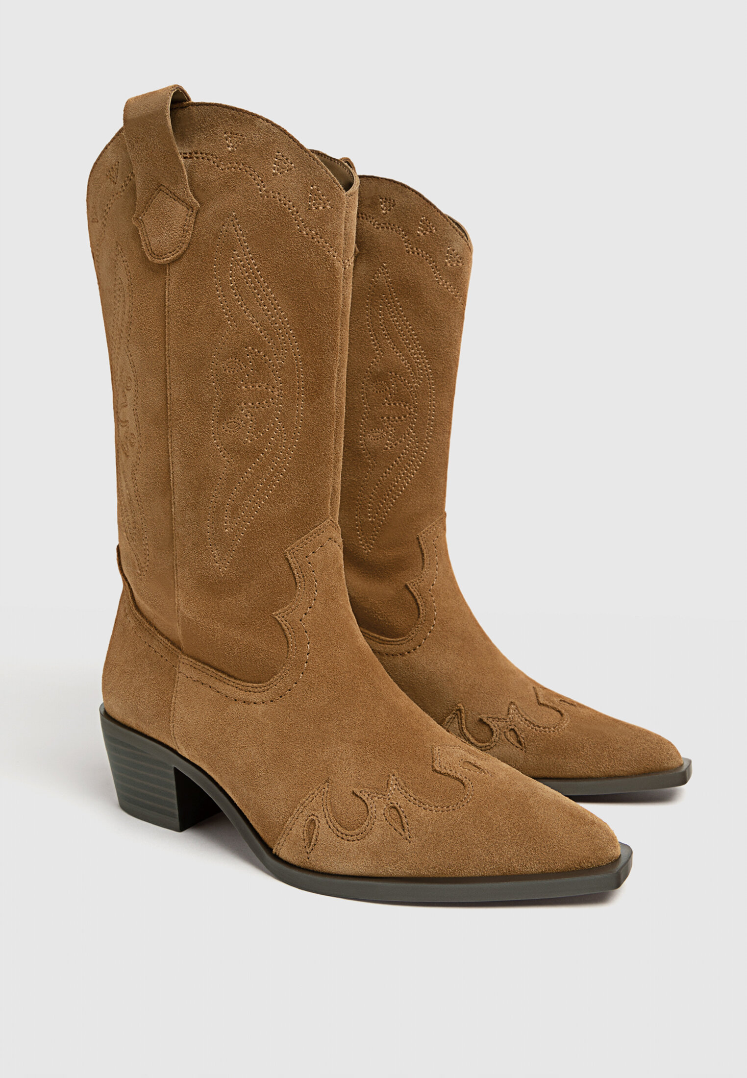 Leather cowboy boots Women s fashion Stradivarius United States