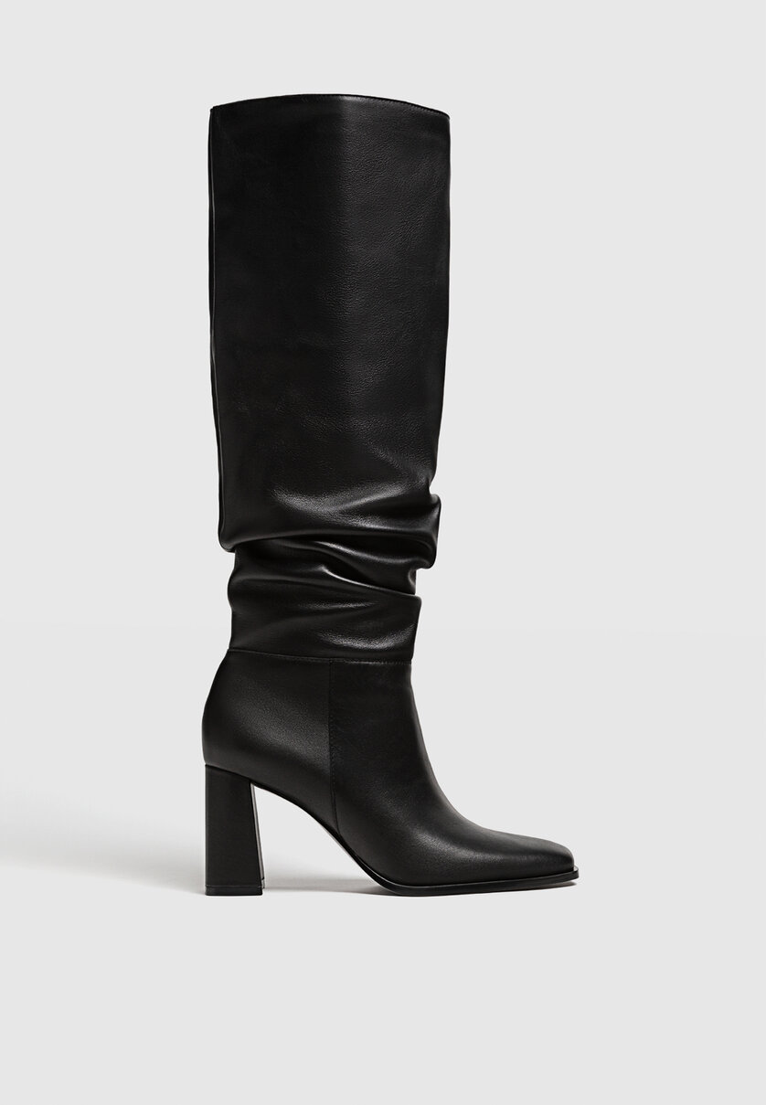 Slouchy leather high-heel boots