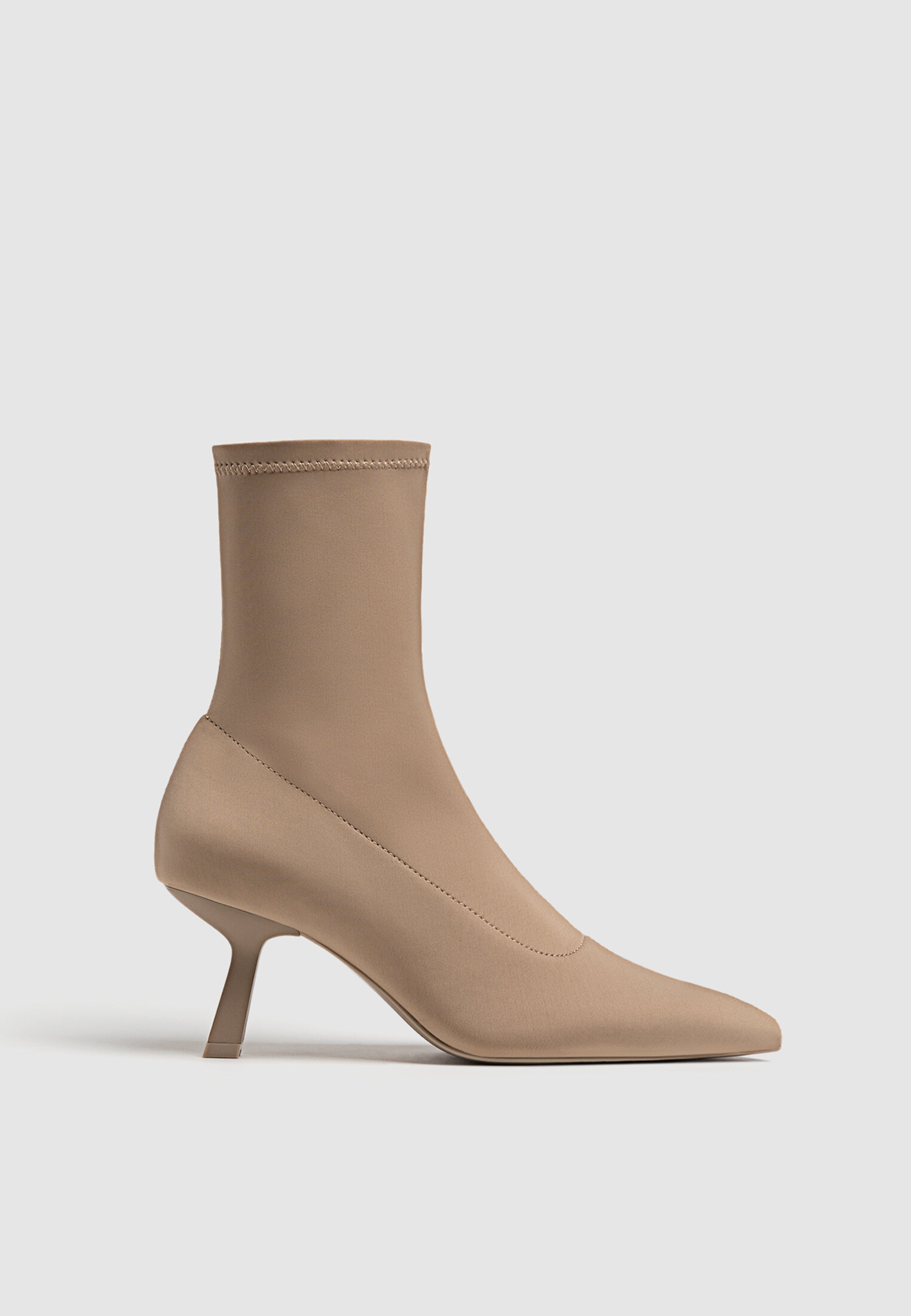 Stretch beige high heel ankle boots