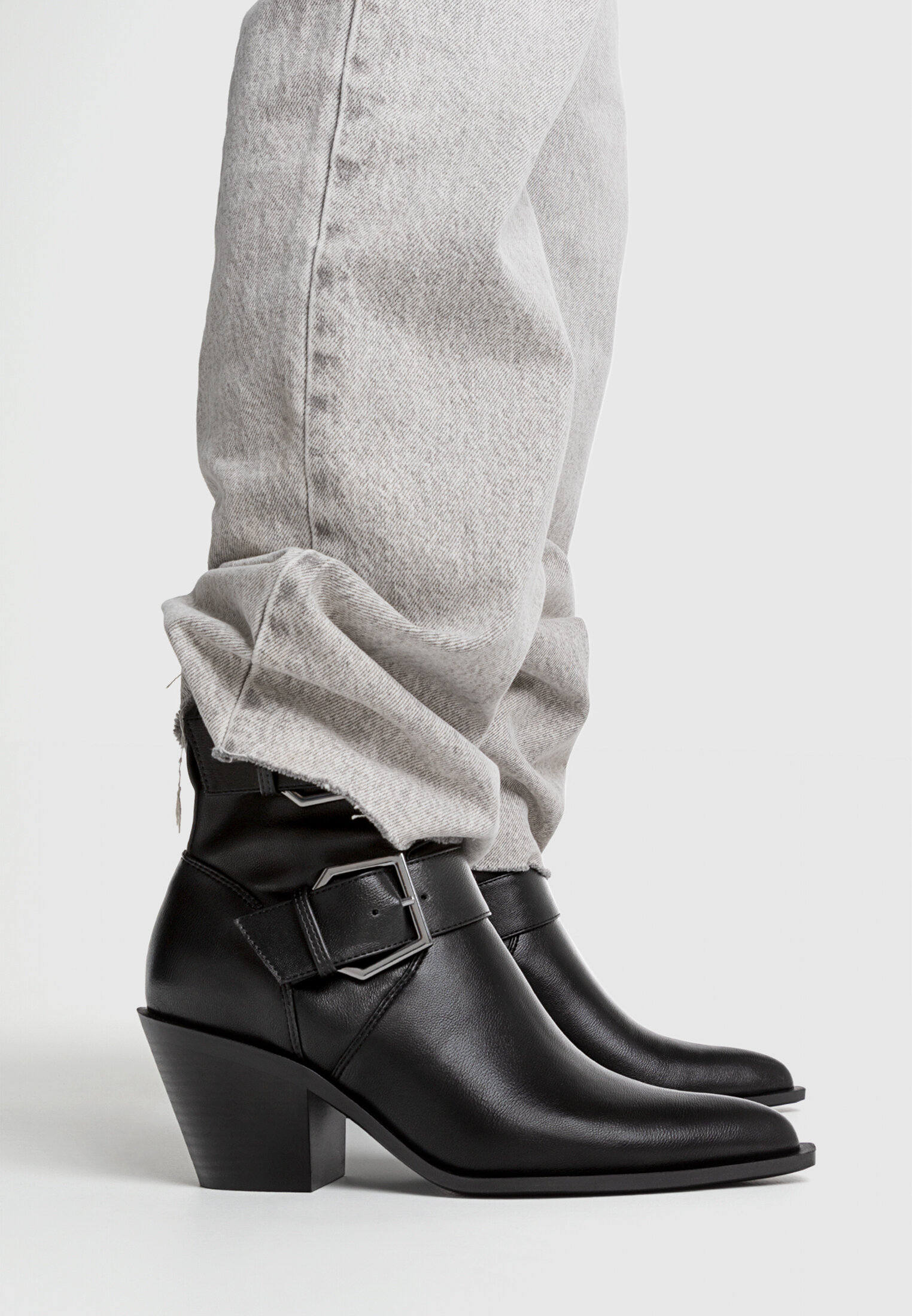 Black high heel ankle boots with buckles Women s fashion