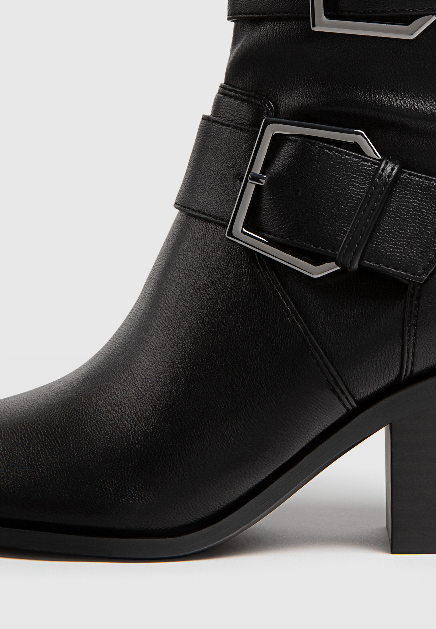 Black high heel ankle boots with buckles Women s fashion