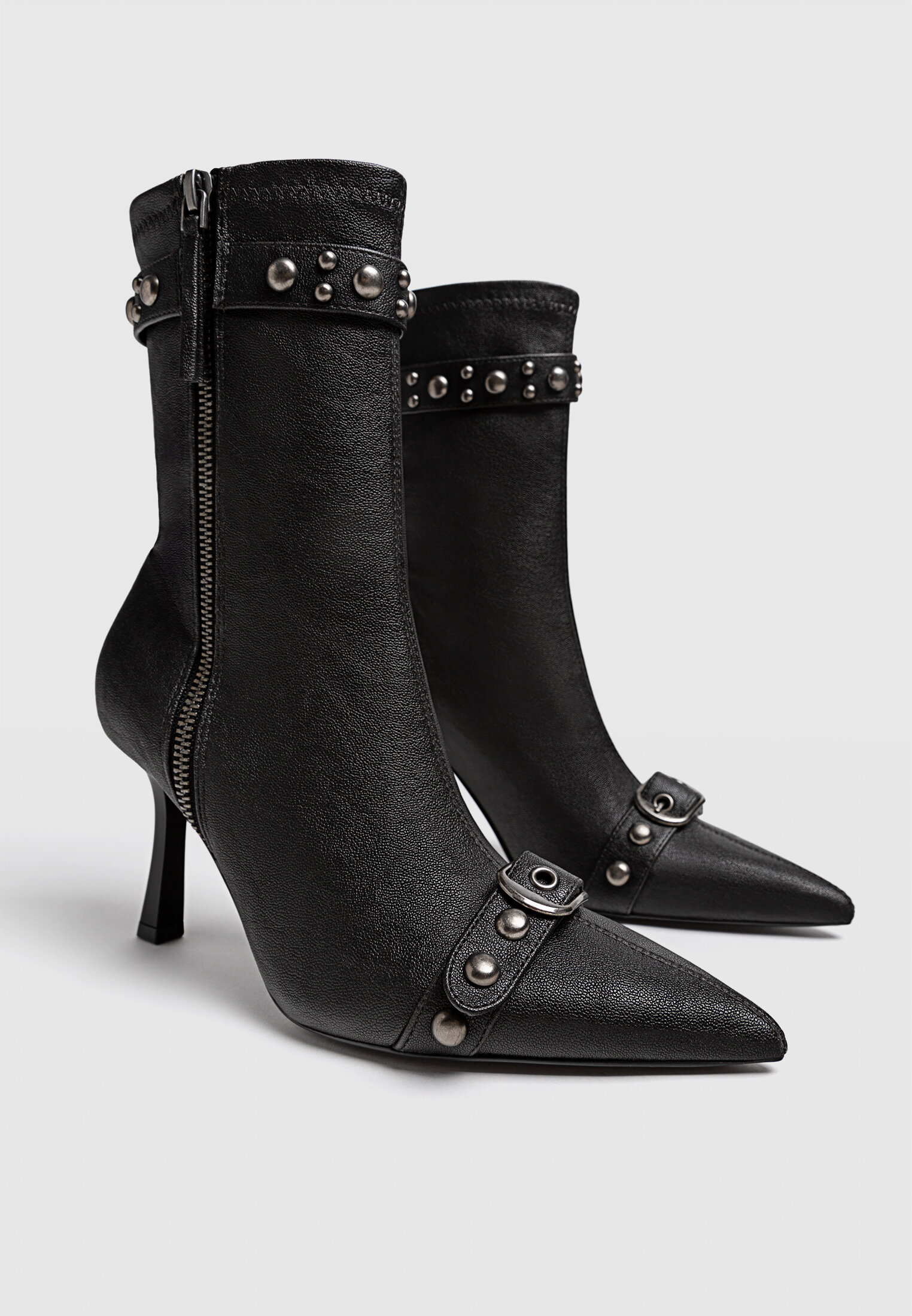 Distressed studded ankle boots with buckles Women s fashion