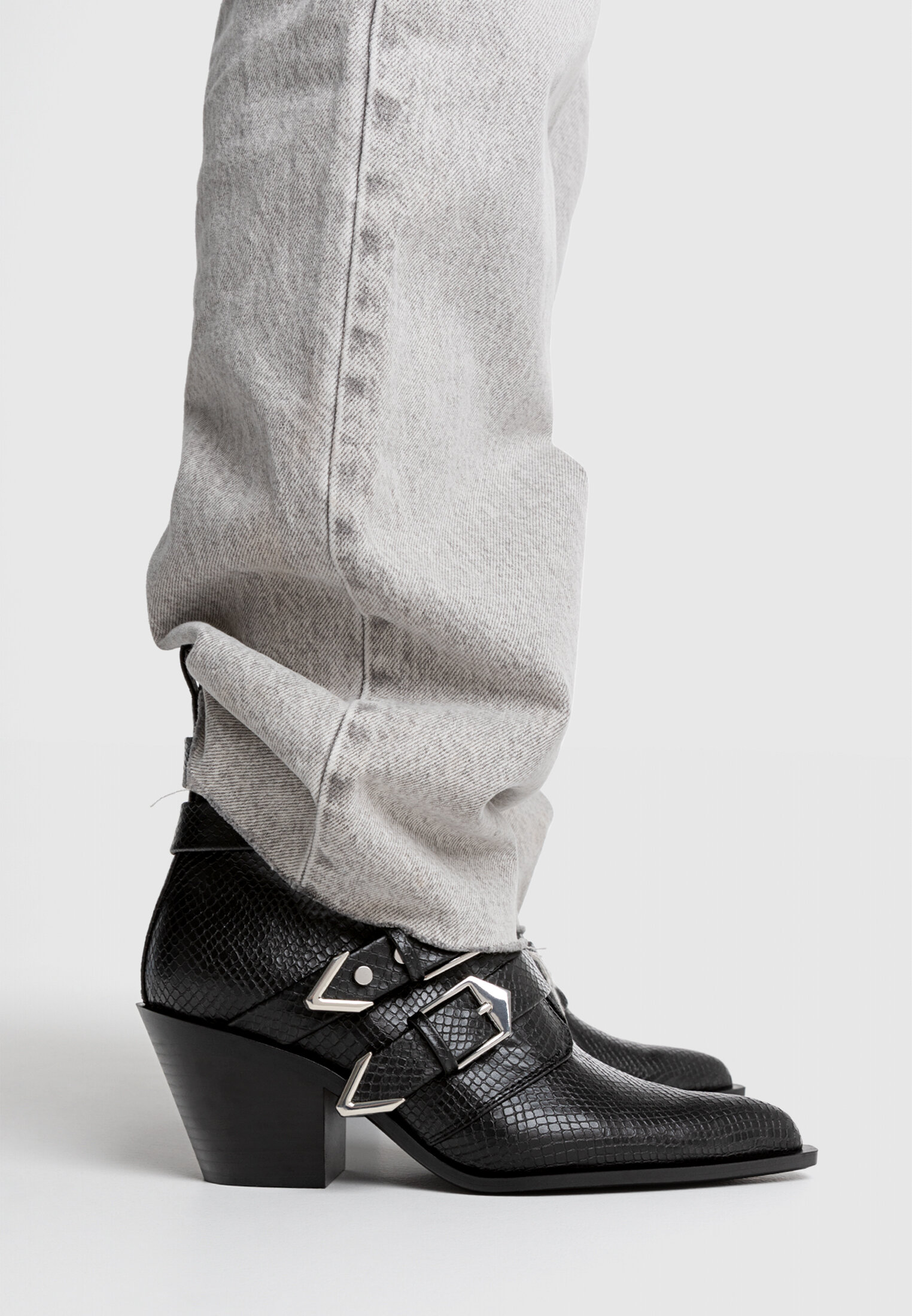 Snakeskin booties hotsell with buckles