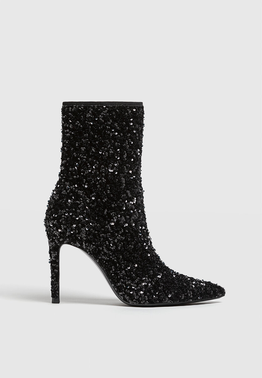 Stiletto heel sequinned ankle boots
