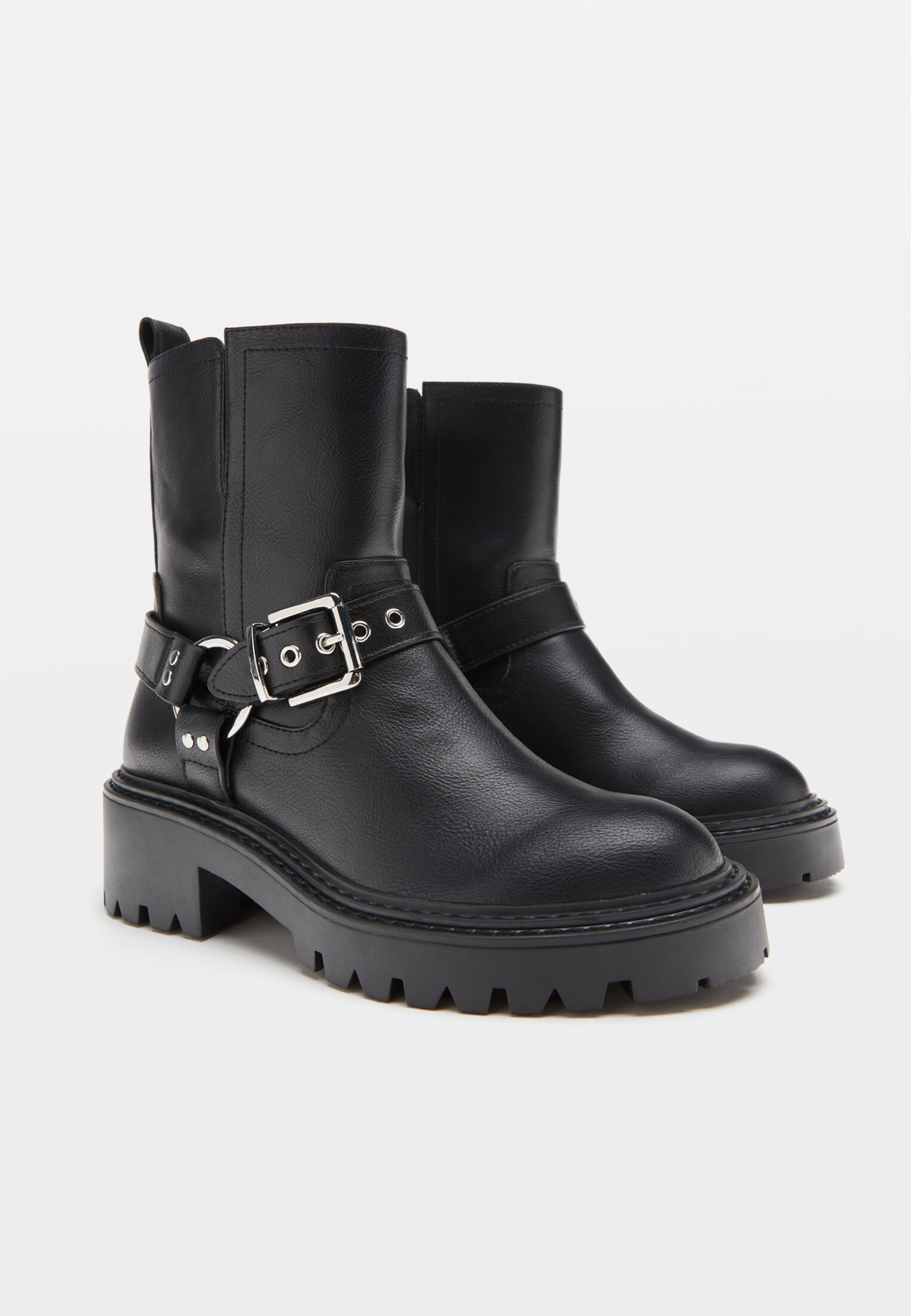 Bottines plates style motard avec boucles null femme