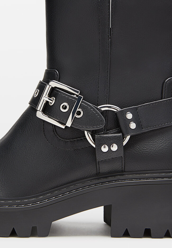 Black flat biker ankle boots hotsell