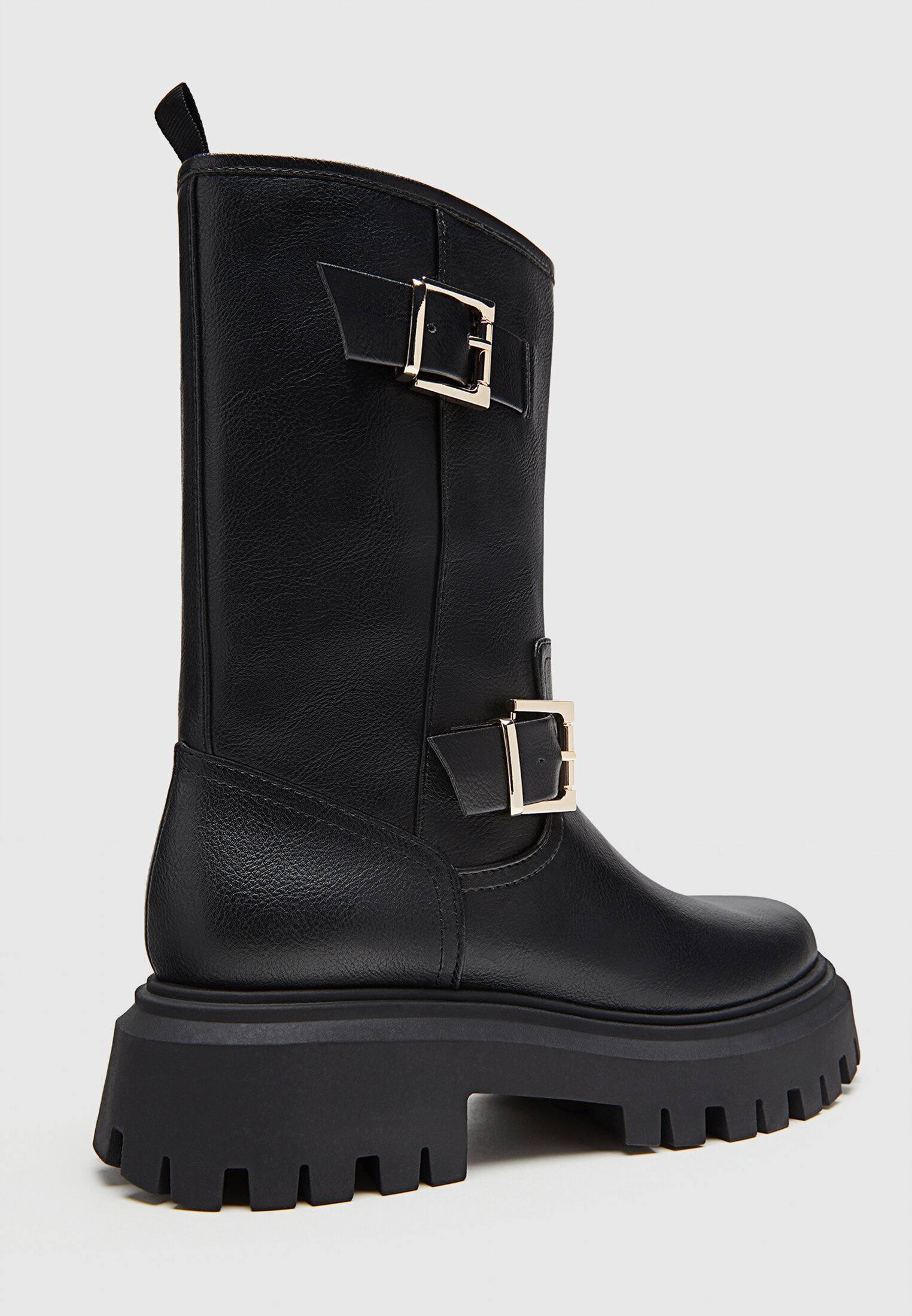 Flat black ankle boots shop with buckles
