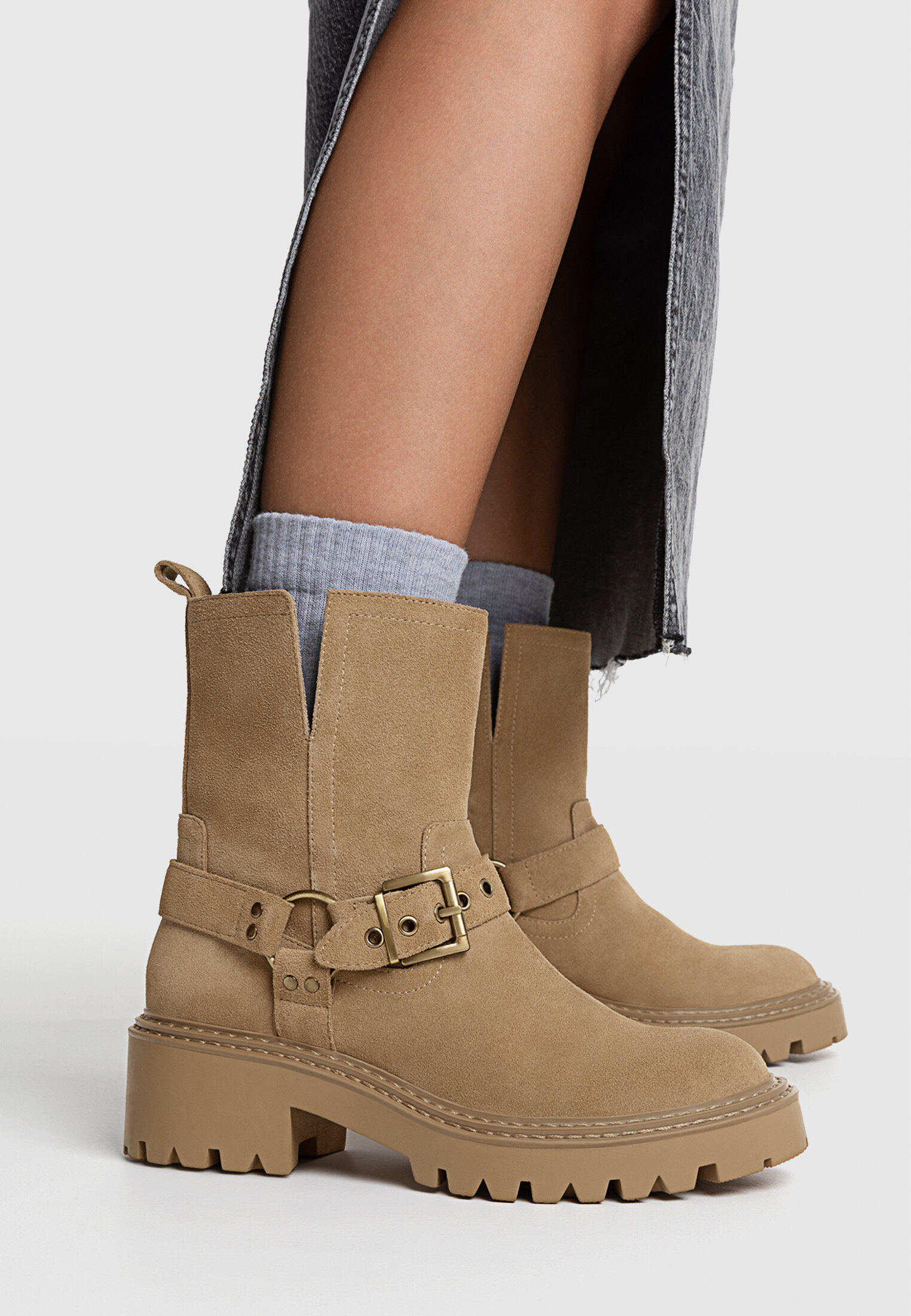 Flat ankle biker boots sales