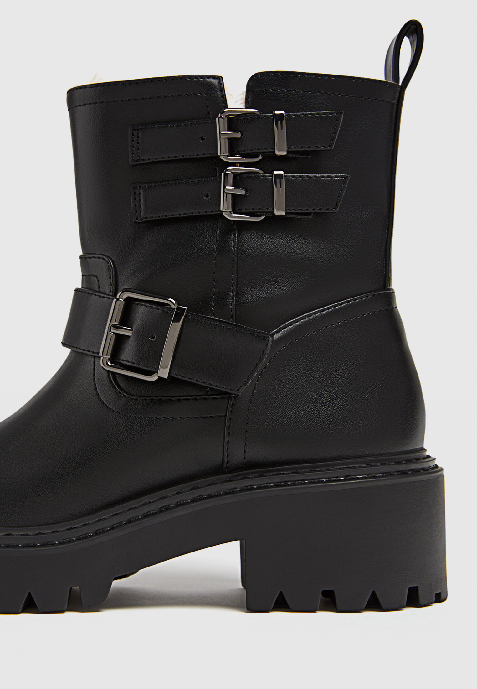 Flat biker ankle boots with buckles Women s fashion