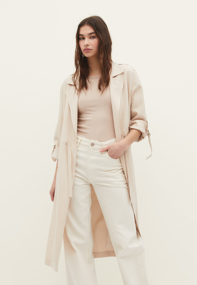 Long flowing trench coat with stoppers Women's fashion Stradivarius