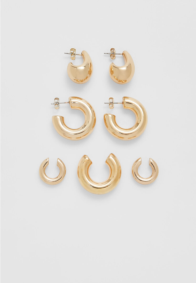 Stradivarius Set De 2 Perechi De Cercei Lacrimi, Creole Și Ear Cuff Auriu Os