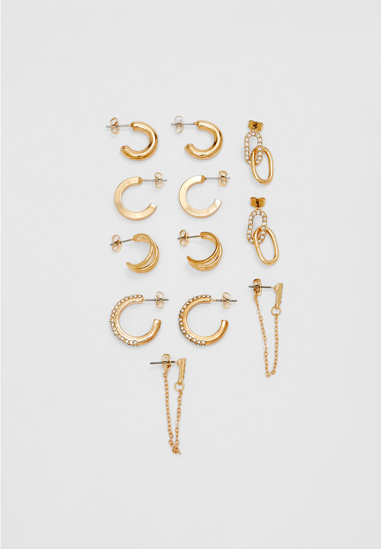 Stradivarius Set De 6 Perechi De Cercei Rotunzi Și Cu Strasuri Transparent Os