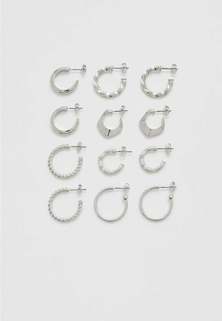 Stradivarius Set De 6 Perechi De Cercei Simpli Gri Os