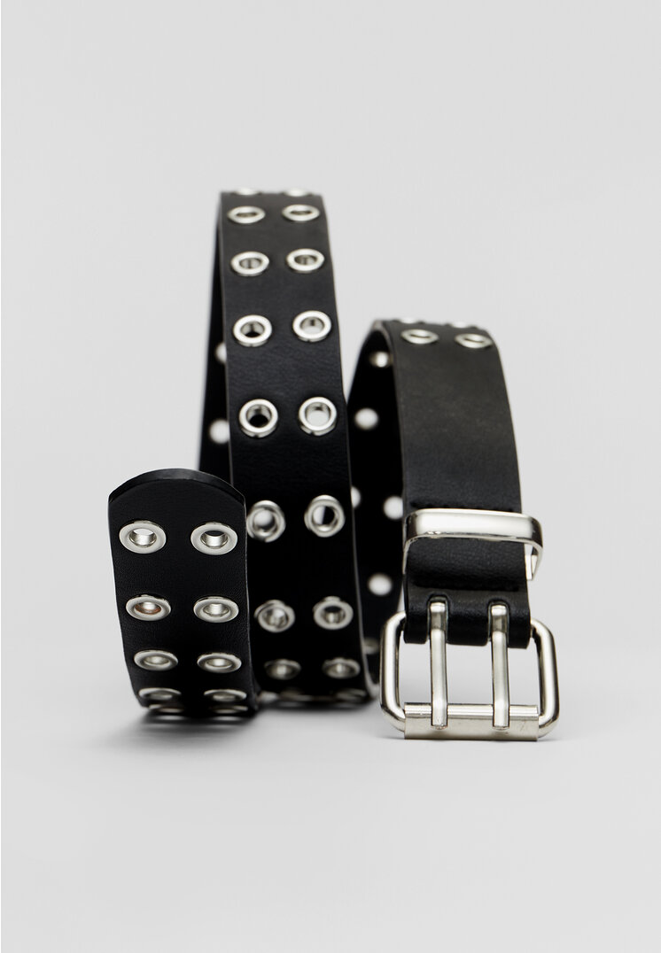 Stradivarius Curea Subțire Cu Eyelets Negru 70