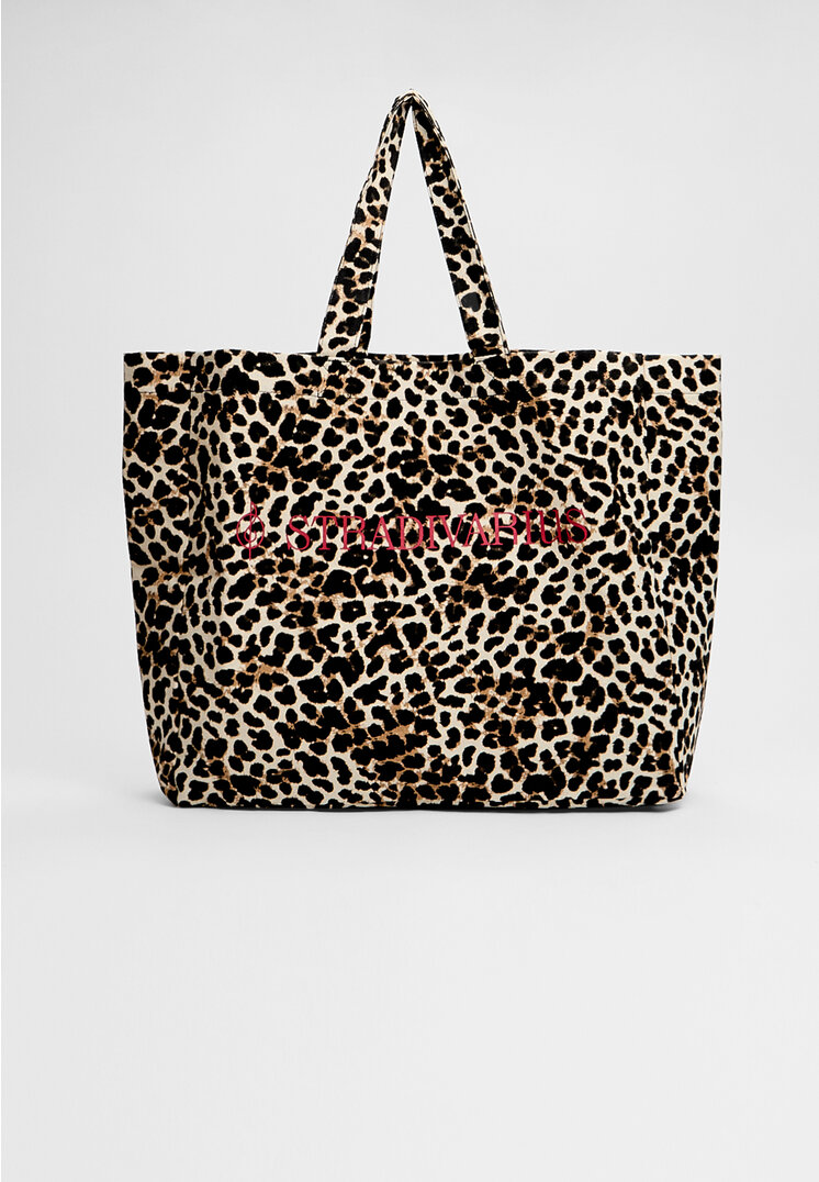 Stradivarius Geantă Din Țesătură Leopard Grena Os