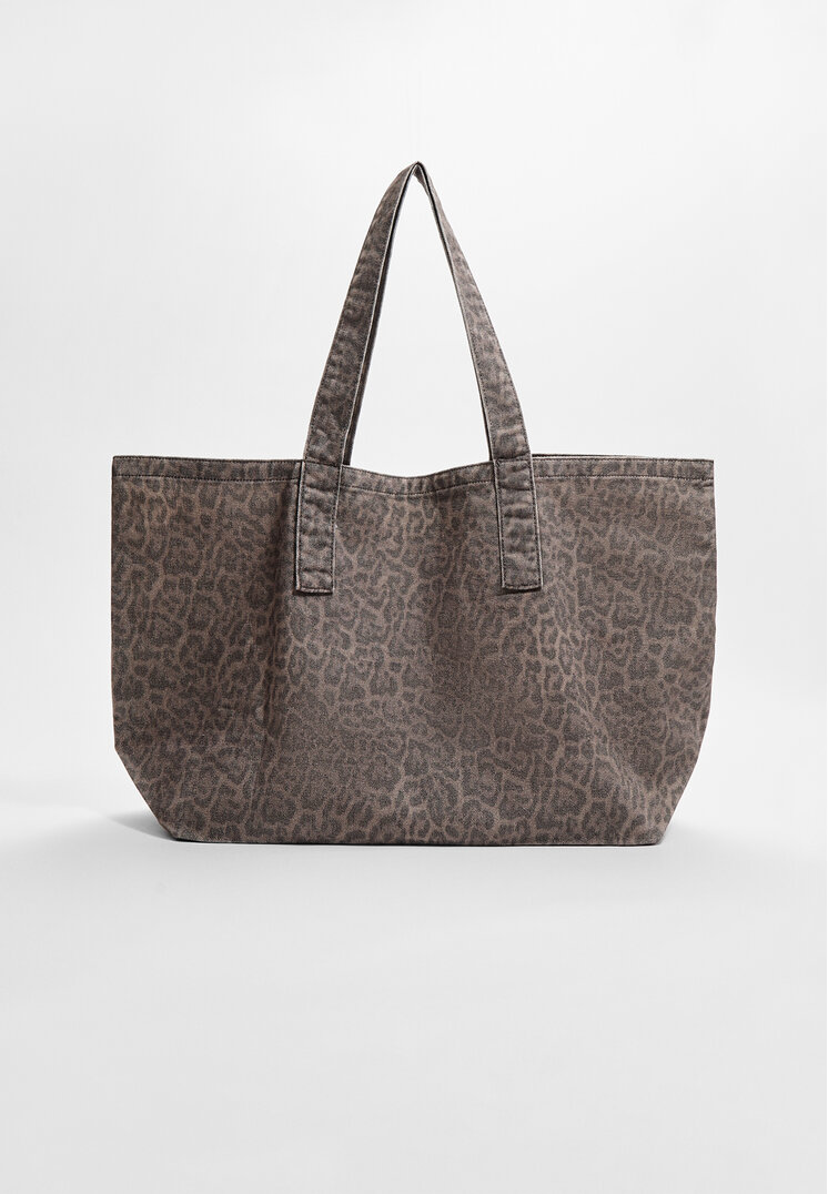 Stradivarius Geantă Din Material Textil Cu Imprimeu Maro Os