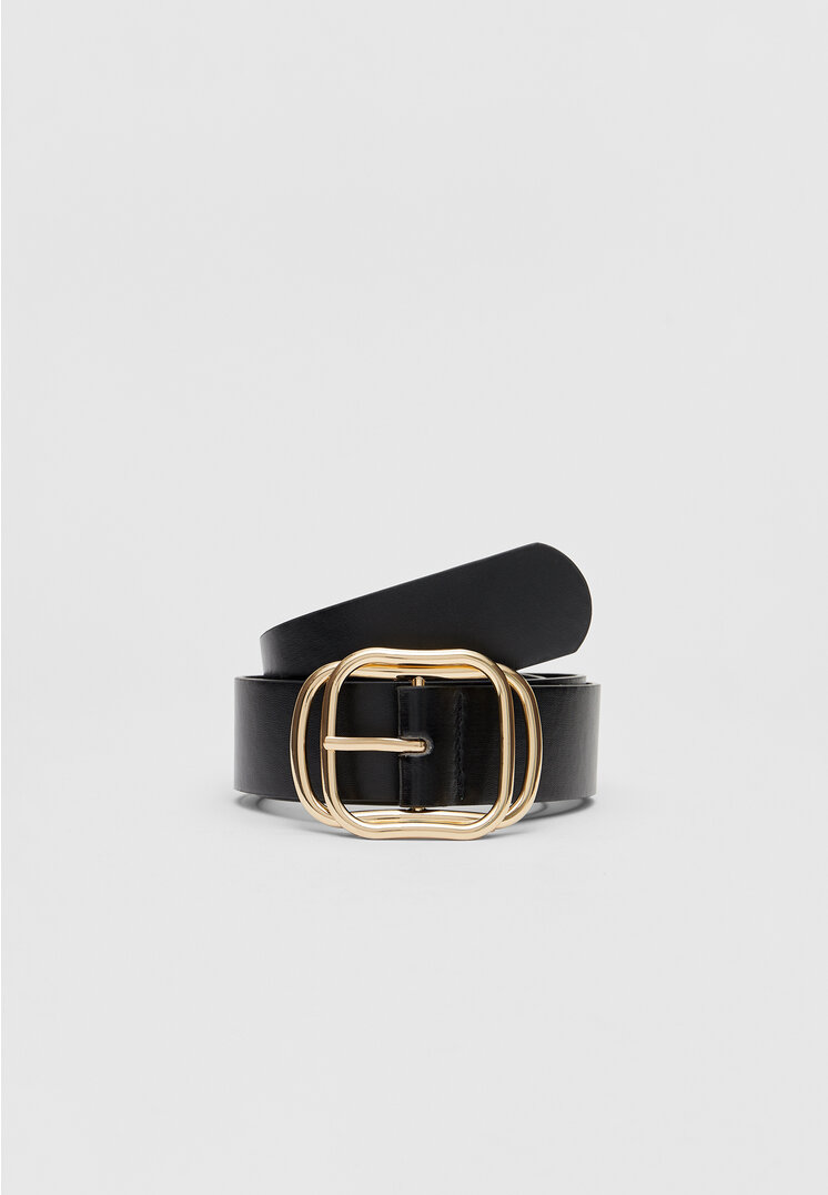 Stradivarius Curea Cu Cataramă Suprapusă Negru 90
